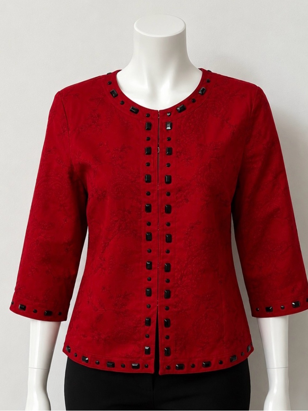 Size M Red Black 3/4 Sleeve Asian Inspired Women’s Blazer Top